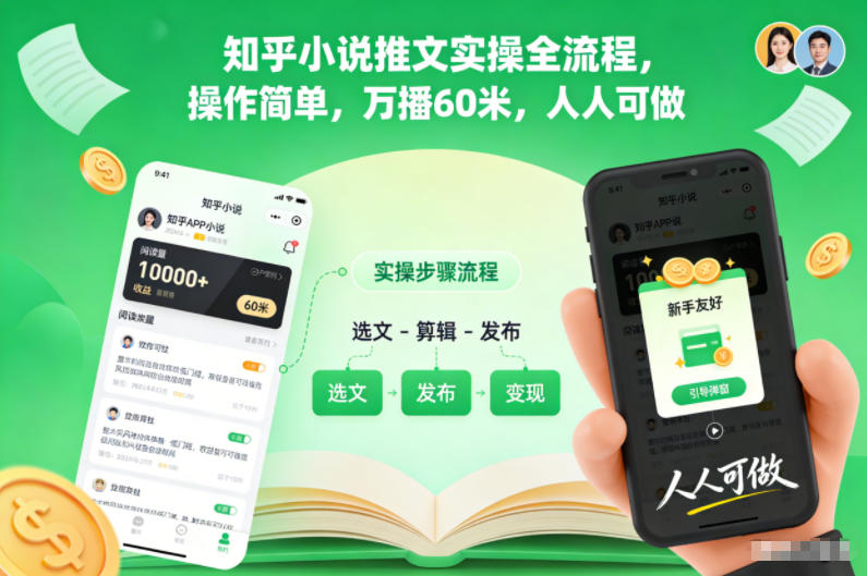 知乎小说推文实操全流程,操作简单,万播60米,人人可做-初遇