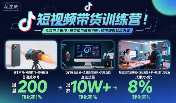 短视频带货训练营,抖音带货课程+抖音带货数据挖掘+精准获客解决方案-初遇