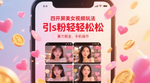 四开屏美女视频玩法,引s粉轻轻松松,暴力掘金,手机操作【揭秘】-初遇