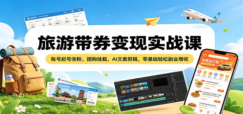 旅游带券变现实战课：账号起号涨粉，团购挂载，AI文案剪辑，零基础轻松副业增收-初遇