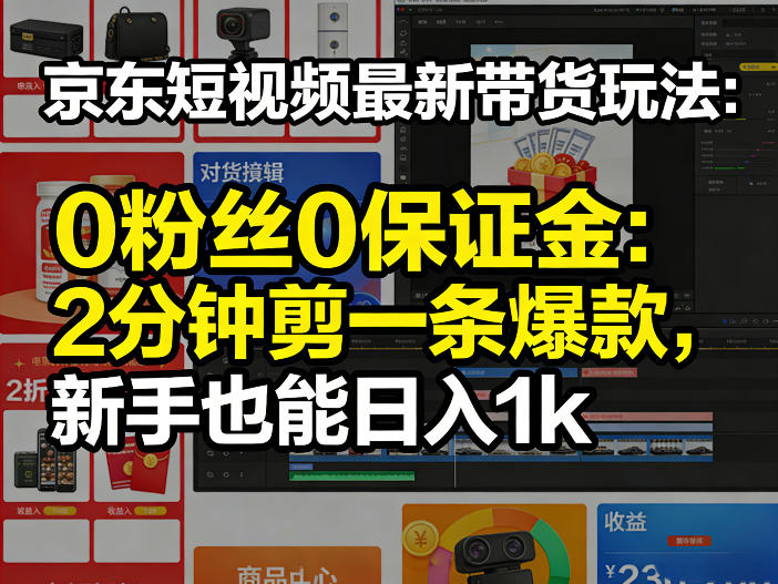 京东短视频最新带货玩法，0粉丝0保证金，2分钟剪一条爆款，新手也能日入1k+【揭秘】-初遇