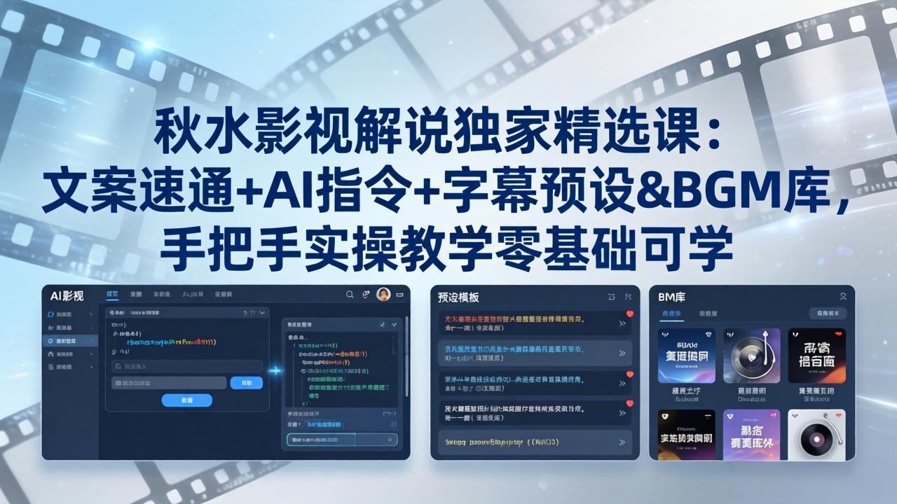 秋水影视解说独家精选课：文案速通+AI指令+字幕预设+BGM库，手把手实操教学零基础可学-初遇