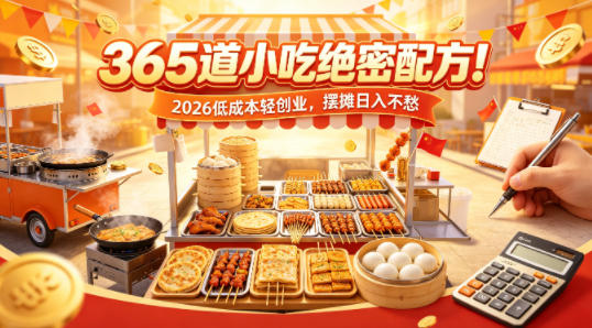 365道小吃绝密配方！2026低成本轻创业，摆摊日入不愁-初遇