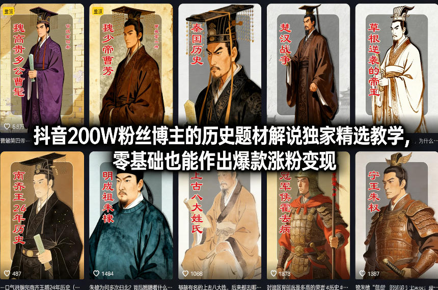 抖音200W粉丝博主的历史题材解说独家精选教学，零基础也能作出爆款涨粉变现-初遇