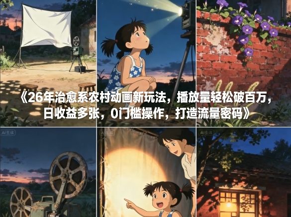 26年治愈系农村动画新玩法，播放量轻松破百万，日收益多张，0门槛操作，打造流量密码-初遇