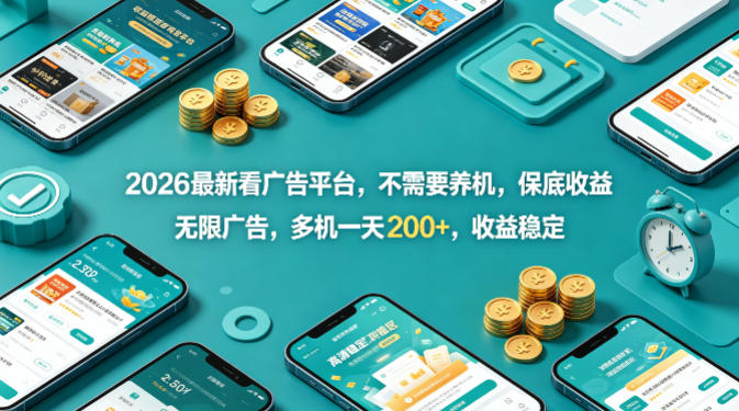 2026最新看广告平台，不需要养机，保底收益，无限广告，多机一天200+，收益稳定【揭秘】-初遇