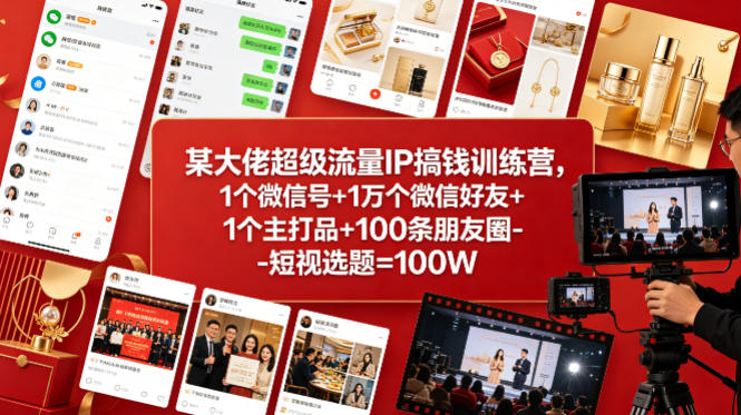 某大佬超级流量IP搞钱训练营，1个微信号+1万个微信好友+1个主打品+100条朋友圈-短视选题=100W-初遇
