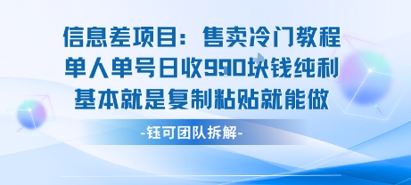 信息差项目:售卖冷门教程单人单号日收9张纯利基本就是复制粘贴就能做-初遇