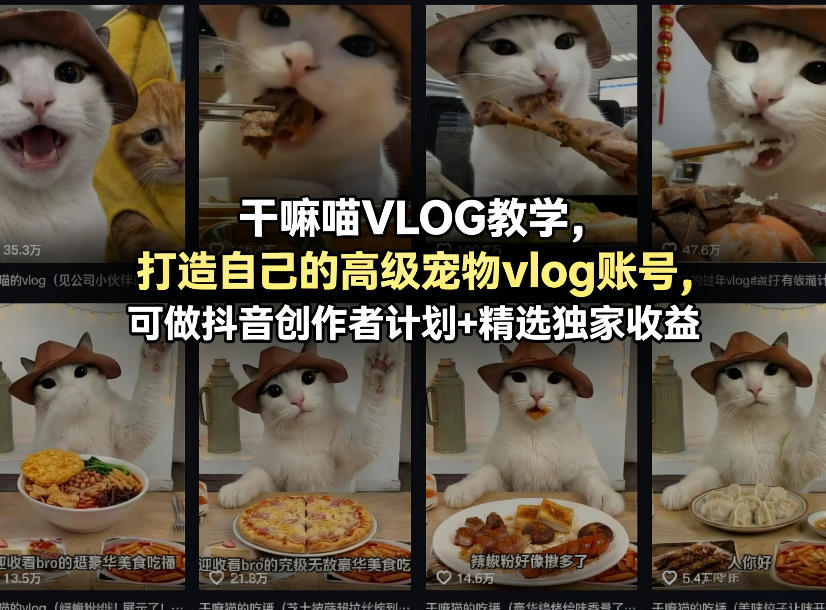 干嘛喵VLOG教学,打造自己的高级宠物vlog账号,可做抖音创作者计划+精选独家收益-初遇