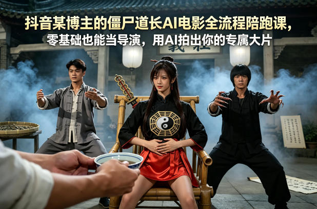 抖音某博主的僵尸道长AI电影全流程陪跑课，零基础也能当导演，用AI拍出你的专属大片-初遇