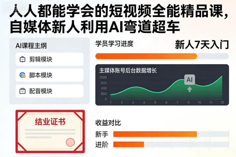 人人都能学会的短视频全能精品课，自媒体新人利用AI弯道超车-初遇