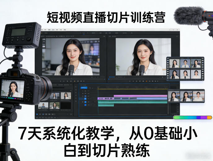短视频直播切片训练营，7天系统化教学，从0基础小白到切片熟练-初遇