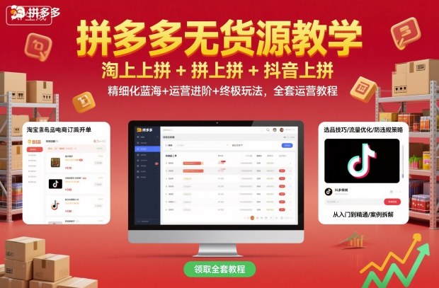 拼多多无货源教学,淘上拼+拼上拼+抖上拼,精细化蓝海+运营进阶+终极玩法,全套运营教程-初遇