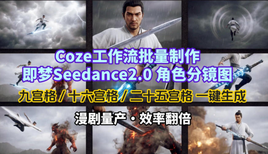 Coze工作流批量制作即梦Seedance2.0角色分镜图，九宫格-十六宫格-二十五宫格一键生成，漫剧量产，效率翻倍-初遇