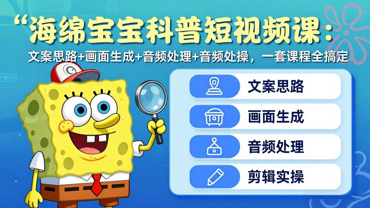 海绵宝宝科普短视频课：文案思路+画面生成+音频处理+剪辑实操，一套课程全搞定-初遇