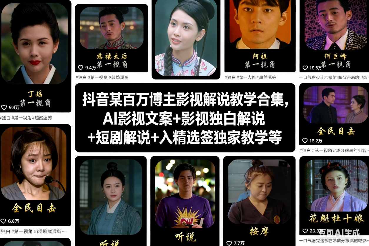 抖音某百万博主影视解说教学合集,AI影视文案+影视独白解说+短剧解说+入精选签独家教学等-初遇