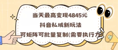 当天最高变现1k+,抖音私域新玩法,可矩阵可批量复制-初遇