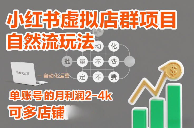 小红书虚拟店群项目，自然流玩法，批量自动化，稳定不费号，单账号的月利润2-4k，可多店矩阵-初遇