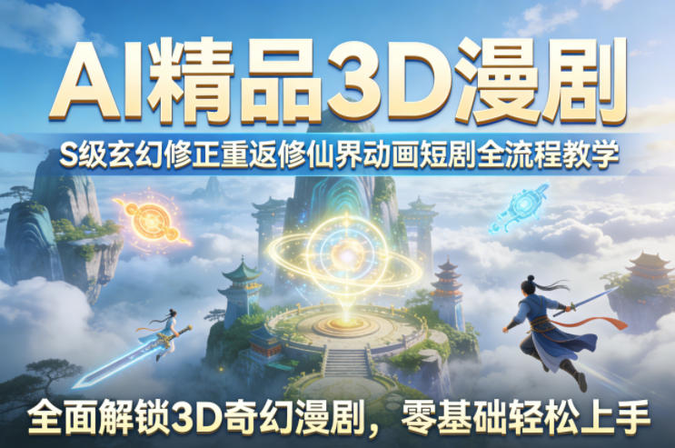 AI精品3D漫剧S级玄幻修正重返修仙界动画短剧全流程教学，全面解锁3D奇幻漫剧，零基础轻松上手-初遇