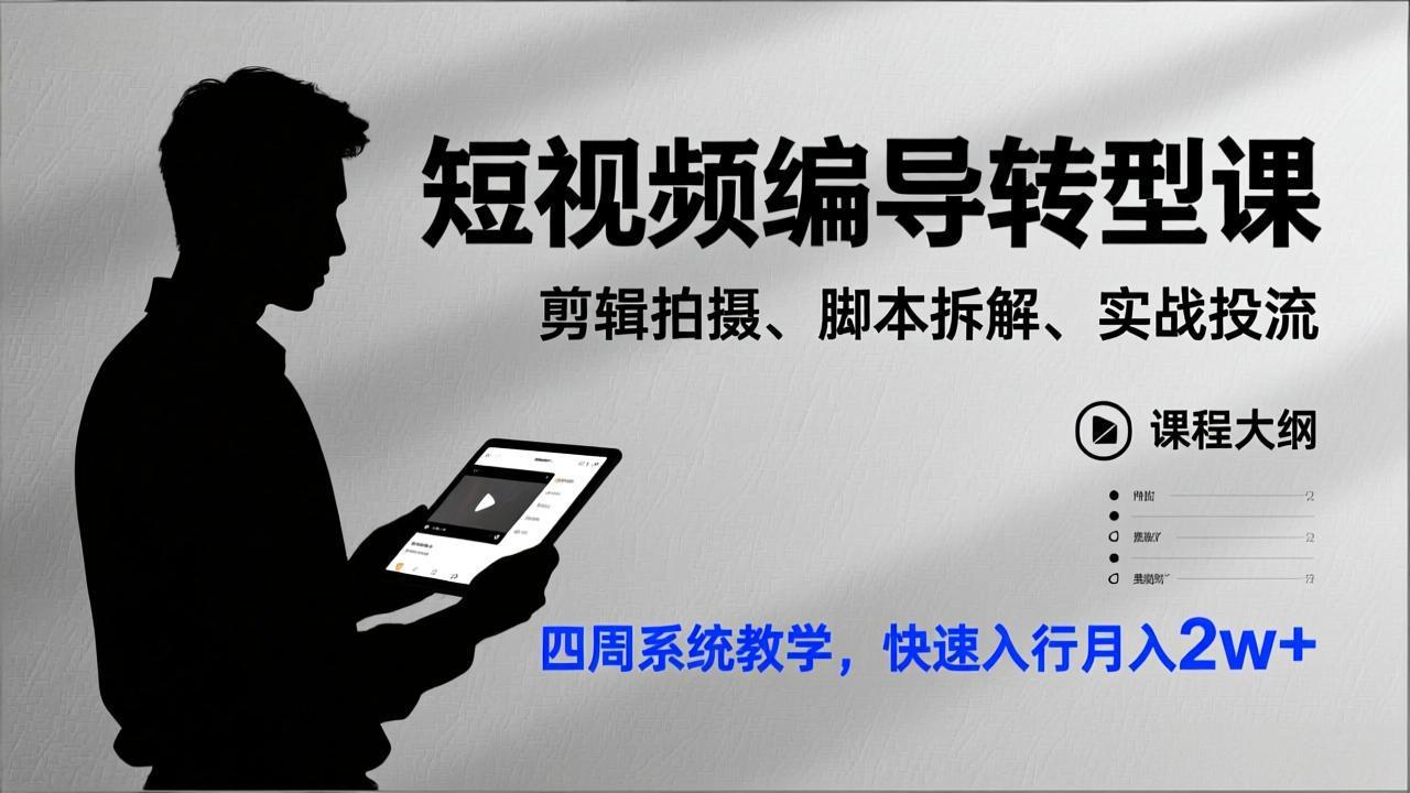 短视频编导转型课，剪辑拍摄、脚本拆解、实战投流，四周系统教学，快速入行月入2w+-初遇