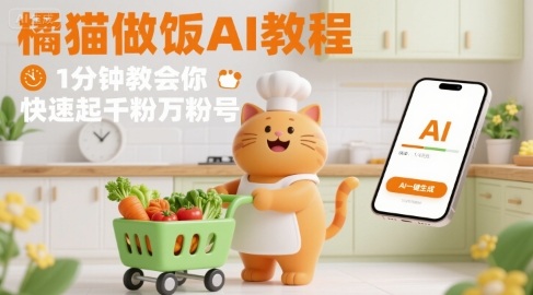 有趣的橘猫买菜做饭视频，用AI一键搞定，1分钟教会你，快速起千粉万粉号-初遇