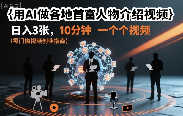 用AI做各地首富人物介绍视频，日入3张，10分钟一个视频-初遇