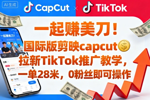 一起賺美刀!国际版剪映capcut拉新TikTok推广教学,一单28米,0粉丝即可操作(附推广入口和教学)-初遇