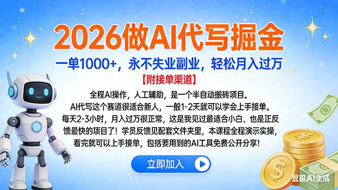 2026做AI代写掘金，一单1000+，永不失业副业，轻松月入过万-初遇