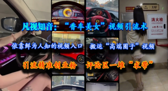 凡视知音:“香车美女”视频引流术,依靠鲜为人知的视频入口,搬运“高端圈子”视频,引流精准创业粉,评论区一堆“求带”-初遇