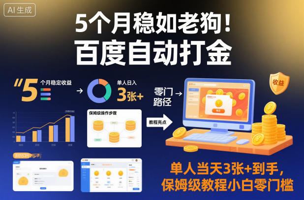 5个月稳如老狗!百度自动打金,单人当天3张+到手,保姆级教程小白零门槛【揭秘】-初遇