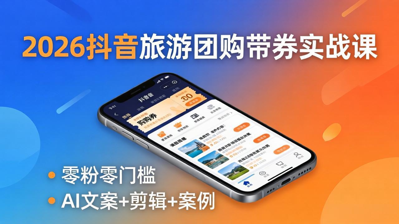 2026抖音旅游团购带券实战课：零粉零门槛，AI文案+剪辑+案例，躺着赚门票佣金-初遇
