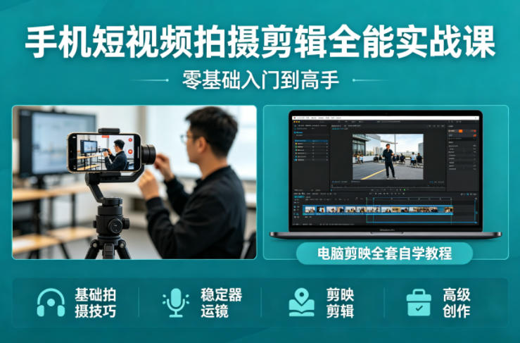 手机短视频拍摄剪辑全能实战课：零基础入门到高手，稳定器运镜+电脑剪映全套自学教程-初遇