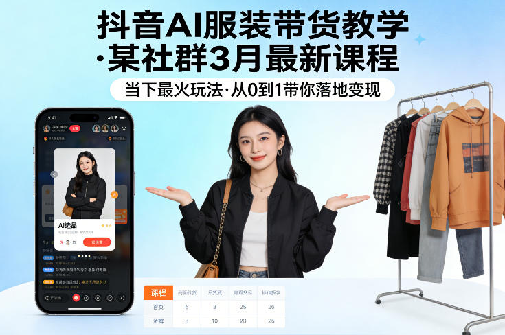 抖音AI服装带货教学，某社群3月最新课程，当下最火玩法，从0到1带你落地变现-初遇