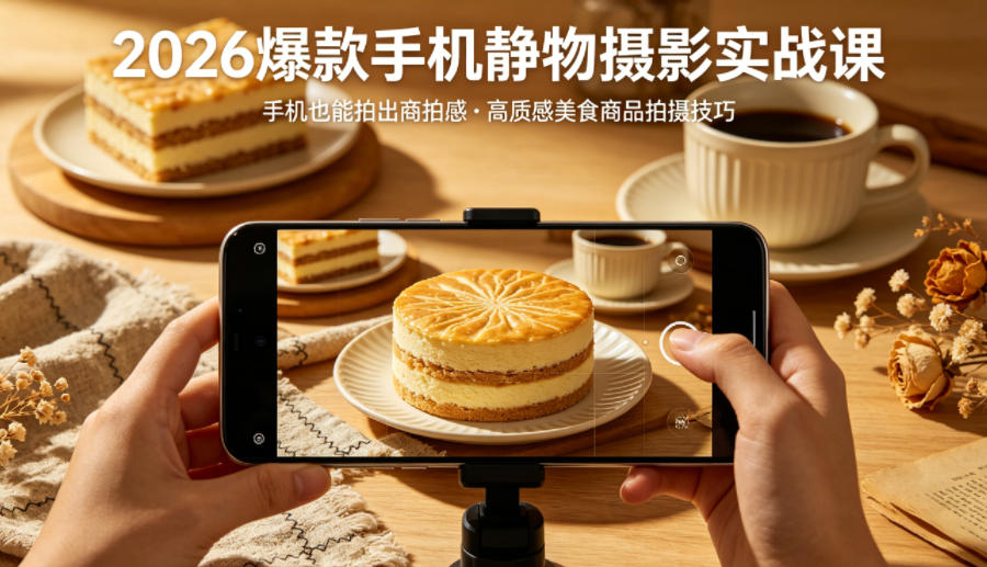 2026爆款手机静物摄影实战课，手机也能拍出商拍感，学会拍出高质感美食商品-初遇