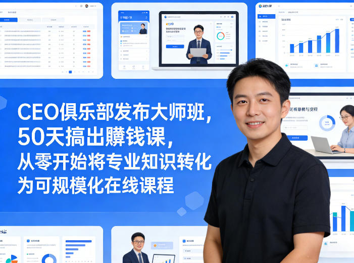 CEO俱乐部发布大师班，50天搞出賺钱课，从零开始将专业知识转化为可规模化在线课程-初遇