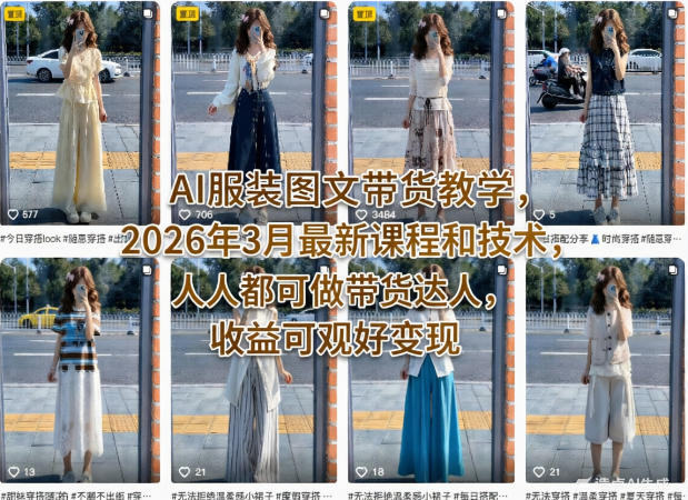 AI服装图文带货教学，2026年3月最新课程和技术，人人都可做带货达人，收益可观好变现-初遇