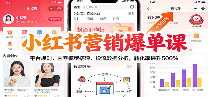 小红书营销爆单课：平台规则、内容模型搭建、投流数据分析，转化率提升500%-初遇