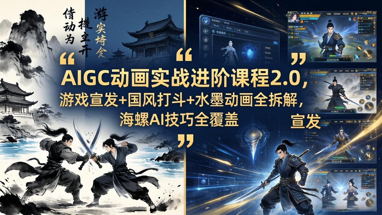 AIGC动画实战进阶课程2.0，游戏宣发+国风打斗+水墨动画全拆解，海螺AI技巧全覆盖-初遇