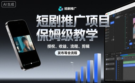 短剧推广项目保姆级教学,授权、收益、流程、剪辑,发布等全流程-初遇