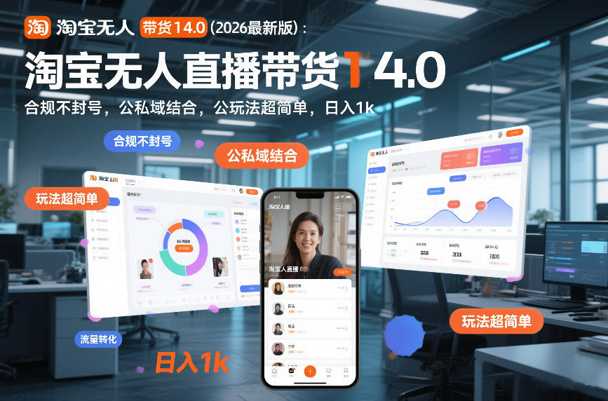 淘宝无人直播带货14.0(2026最新版)：合规不封号，公私域结合，玩法超简单，日入1k+【揭秘】-初遇