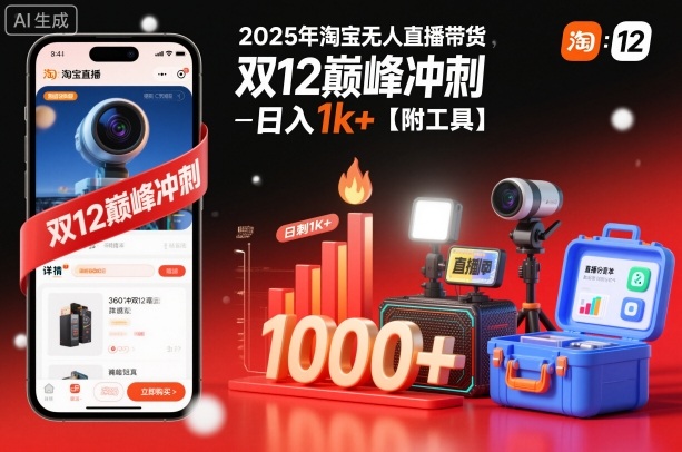 2025年淘宝无人直播带货，冲刺双12，日入1k+【附工具】【揭秘】-初遇