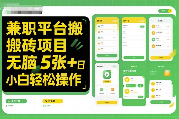兼职平台搬砖项目无脑操作日入5张+小白轻松操作-初遇
