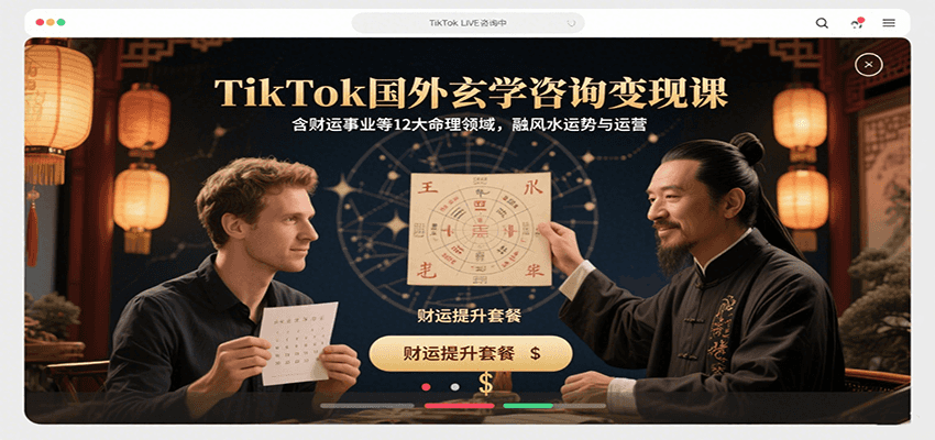 TikTok国外玄学咨询变现课,含财运事业等12大命理领域,融风水运势与运营-初遇