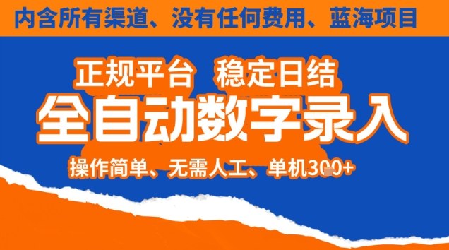 全自动数字录入,单机日入3张+,内含所有渠道全程免费零成本,操作简单可矩阵开干【揭秘】-初遇