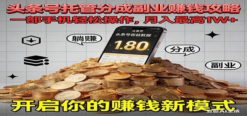 全程托管今日头条,一部手机就可以开干,最高躺赚1W+-初遇