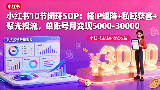 小红书10节闭环SOP:轻IP矩阵+私域获客+聚光投流,单账号月变现5000-30000-初遇