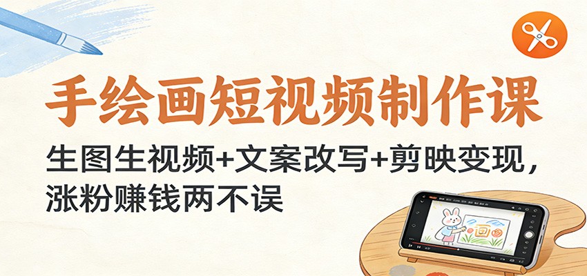 手绘画短视频制作课：生图生视频+文案改写+剪映变现，涨粉赚钱两不误-初遇