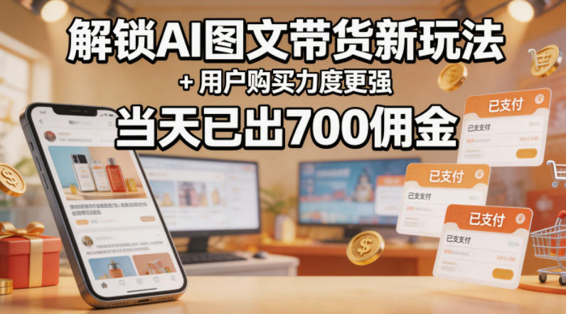 解锁ai图文带货新玩法+用户购买力度更强，当天已出700佣金，详细拆解-初遇