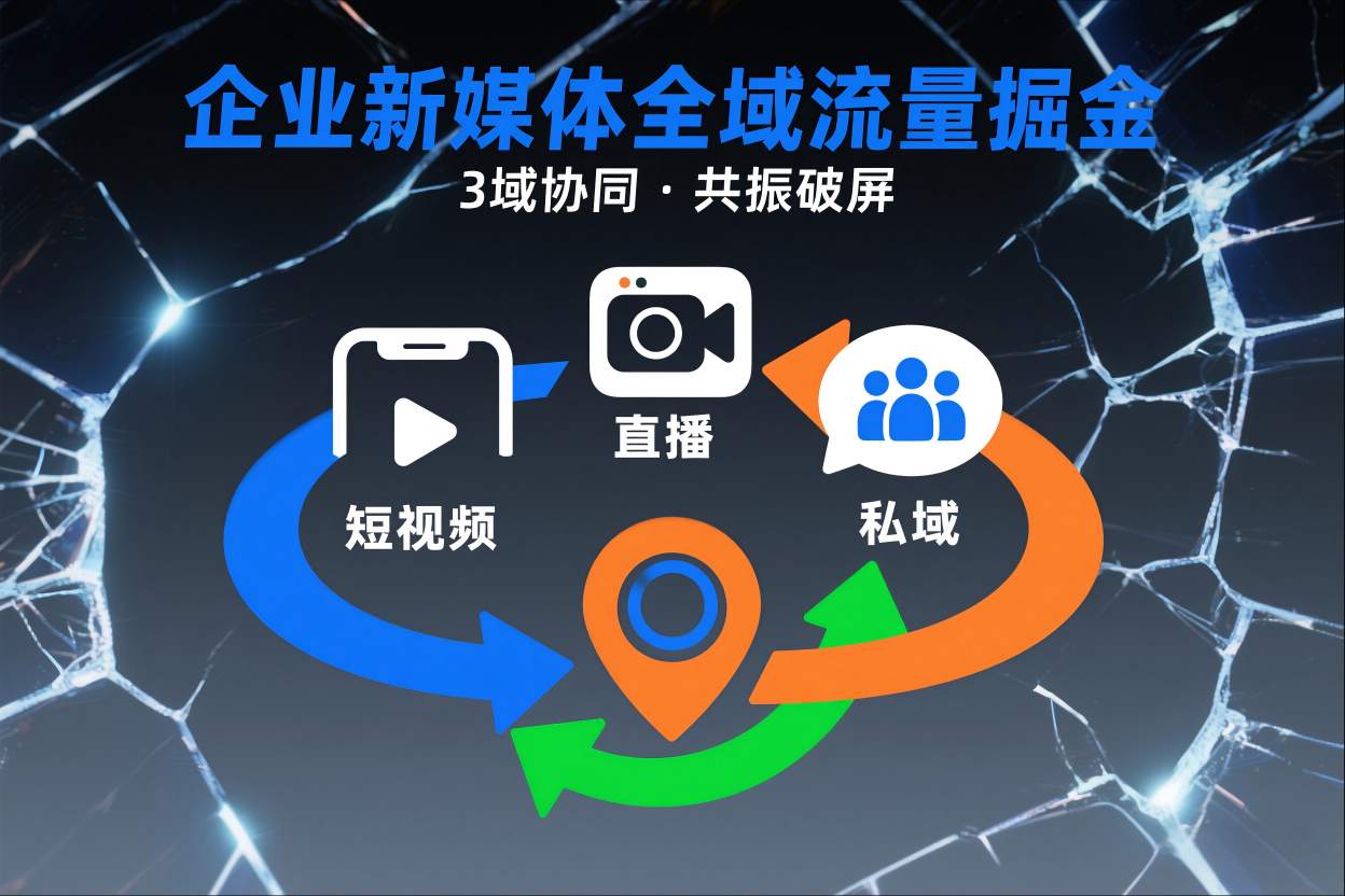 短视频全域商业模式，企业新媒体全域流量掘金，3域协同，共振破屏，短视频-直播-私域-地域-初遇