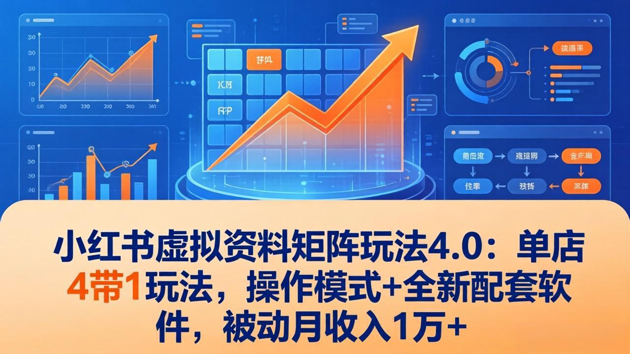 小红书虚拟资料矩阵玩法4.0：单店4带1玩法，操作模式+全新配套软件，被动月收入1万+-初遇